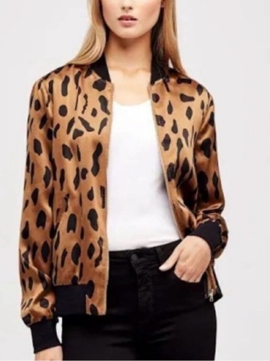 L'AGENCE Jackets & Blazers - L'AGENCE Leopard-Print Silk Bomber Jacket